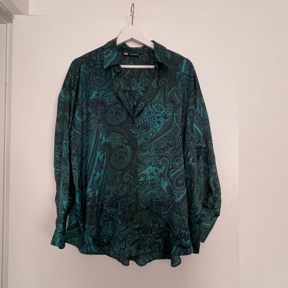 Zara Blue Paisley Print Button-up Blouse